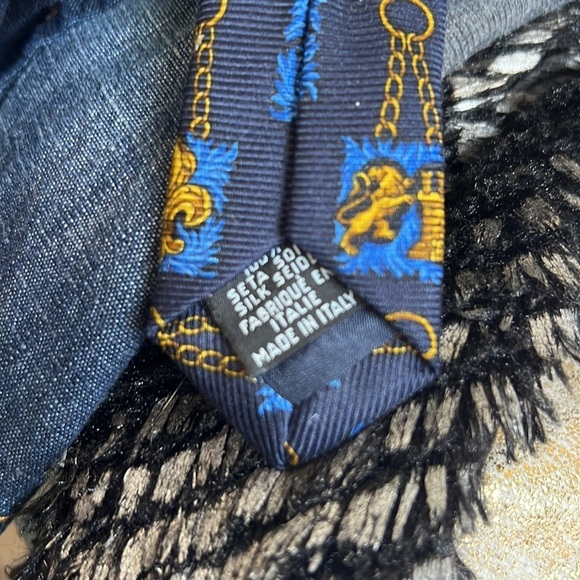 CHANEL Men's Neck Tie Blue Chain Print Silk Italy - Picture 6 of 7